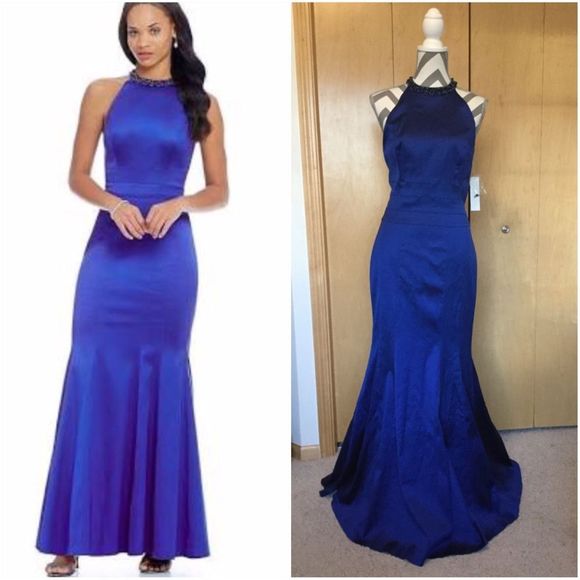 KAY UNGER Stretch Satin Beaded Halter Merm… - Picture 4 of 8